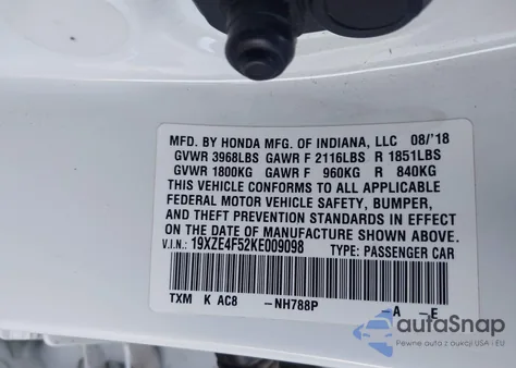 2019 Honda Insight Ex from USA, damaged, VIN 19XZE4F52KE009098